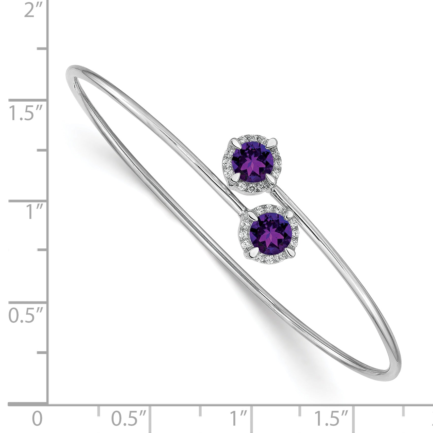 14k White Gold Amethyst and Diamond Flexible Bangle