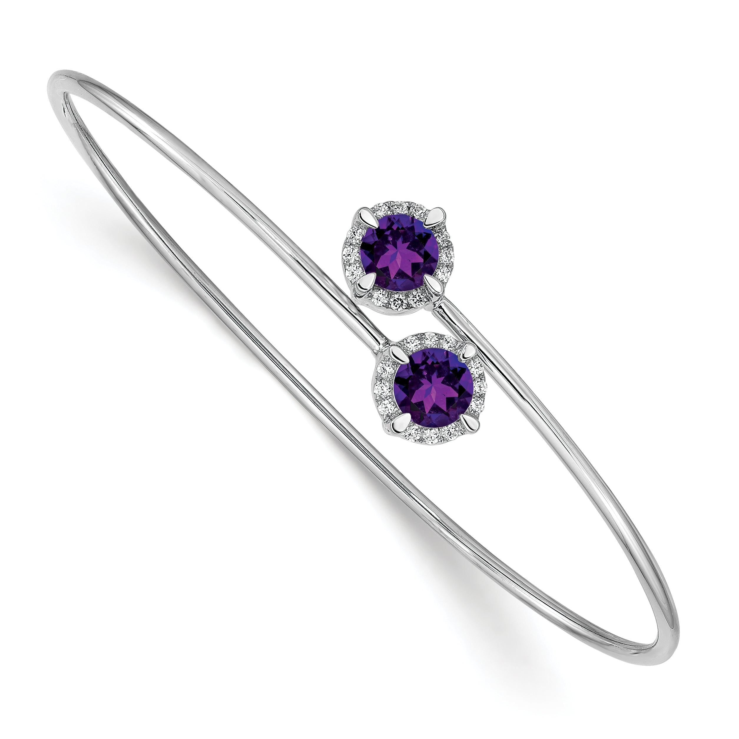 14k White Gold Amethyst and Diamond Flexible Bangle