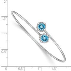 14k White Gold Blue Topaz and Diamond Flexible Bangle