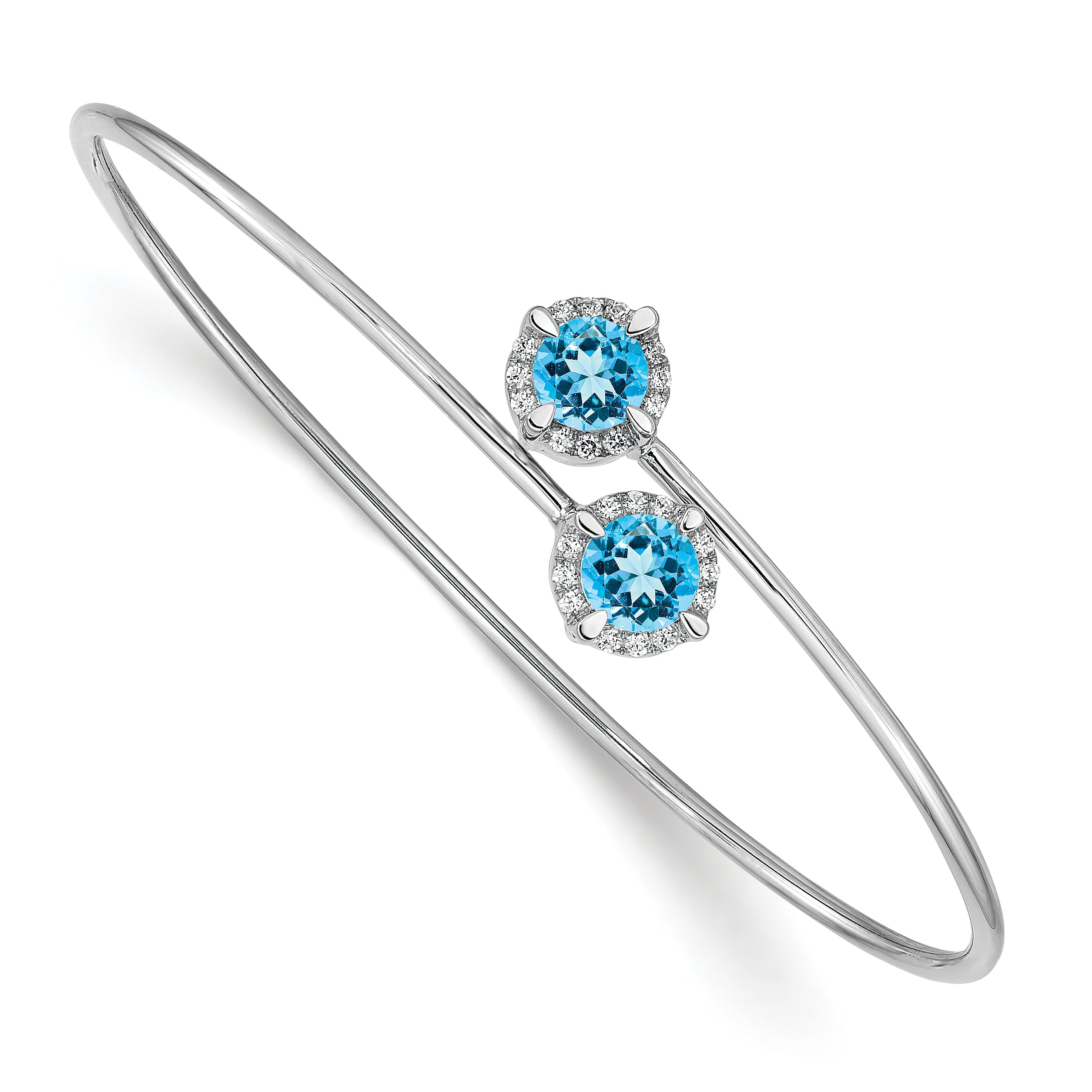 14k White Gold Blue Topaz and Diamond Flexible Bangle