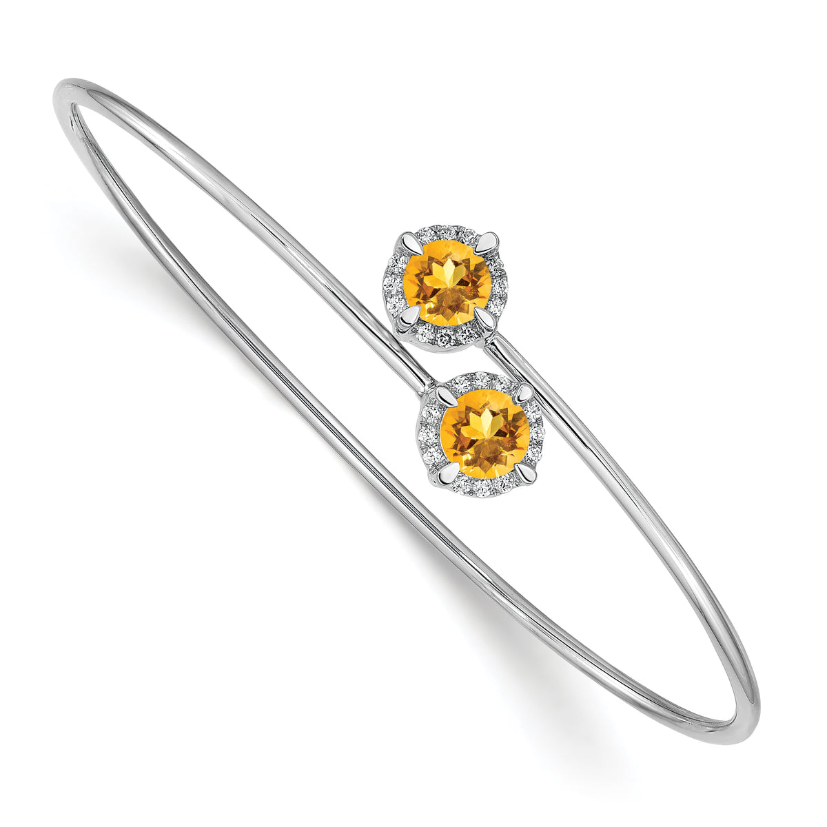 14k White Gold Citrine and Diamond Flexible Bangle