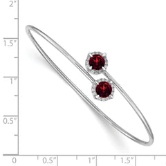 14k White Gold Garnet and Diamond Flexible Bangle