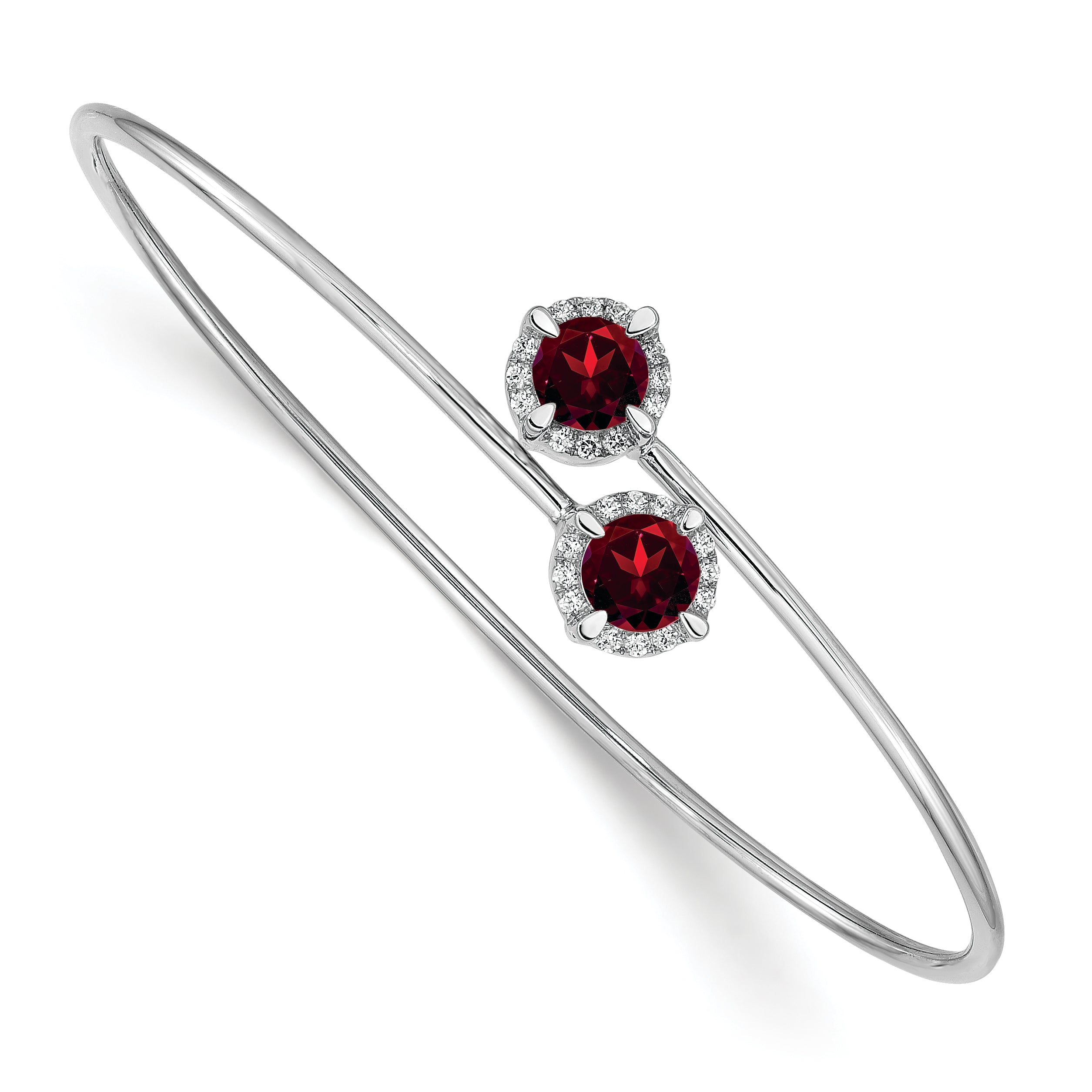 14k White Gold Garnet and Diamond Flexible Bangle