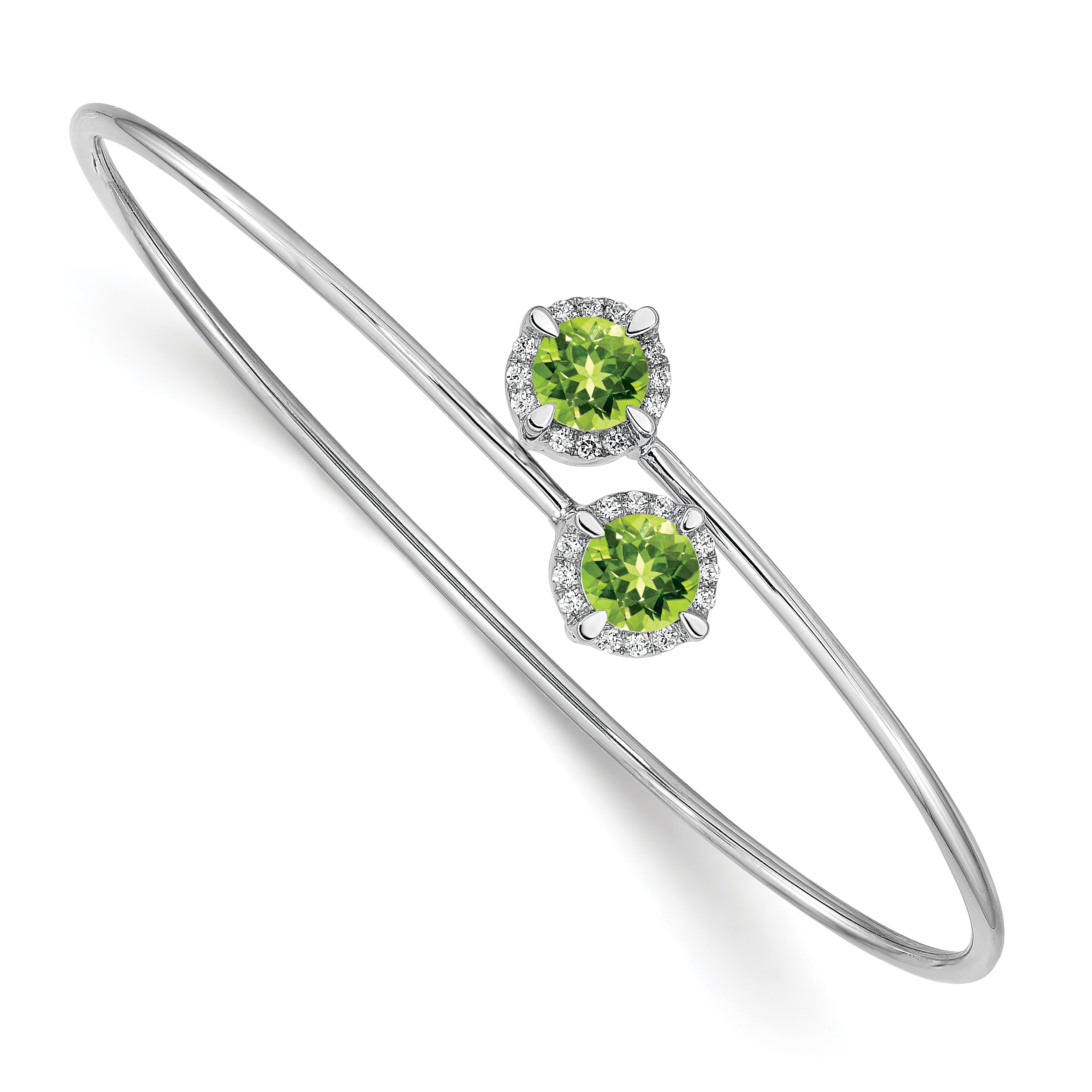 14k White Gold Peridot and Diamond Flexible Bangle