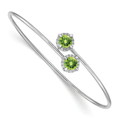 14k White Gold Peridot and Diamond Flexible Bangle