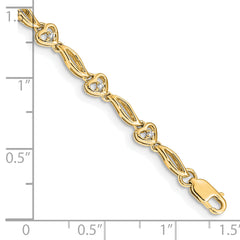 10k Yellow Gold Diamond Hearts Tennis Bracelet