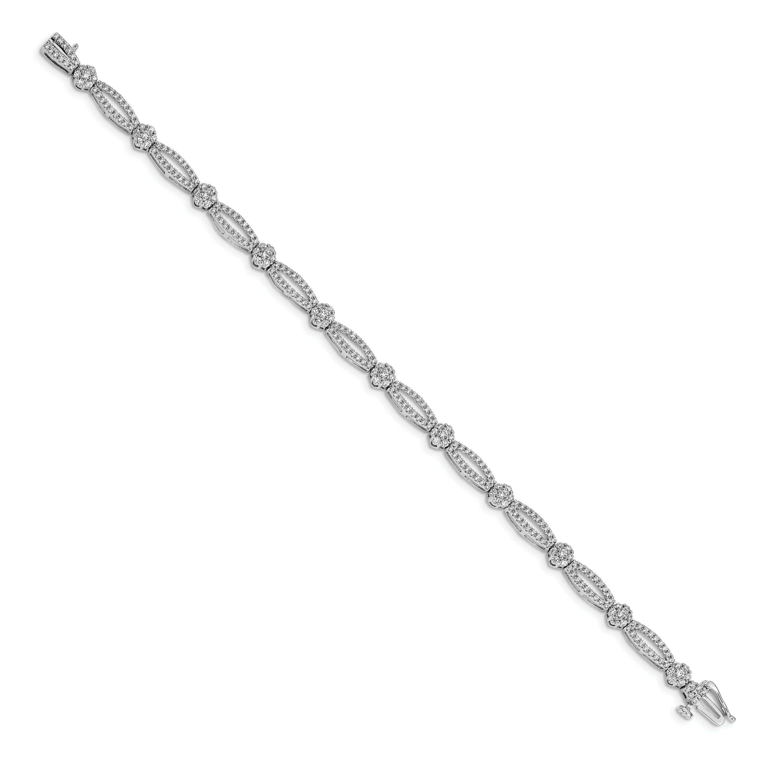 14k White Gold Diamond Flower Link Bracelet