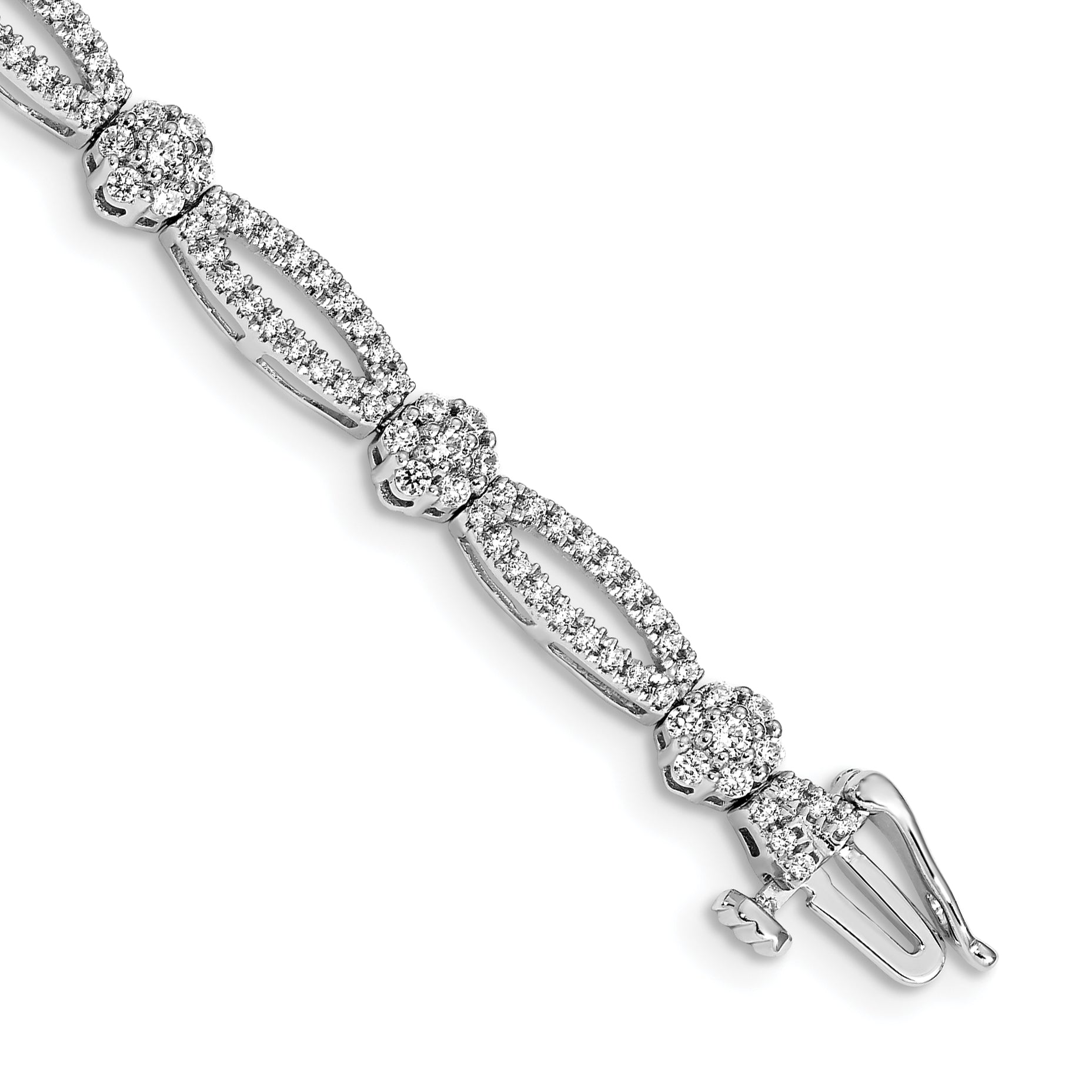 14k White Gold Diamond Flower Link Bracelet