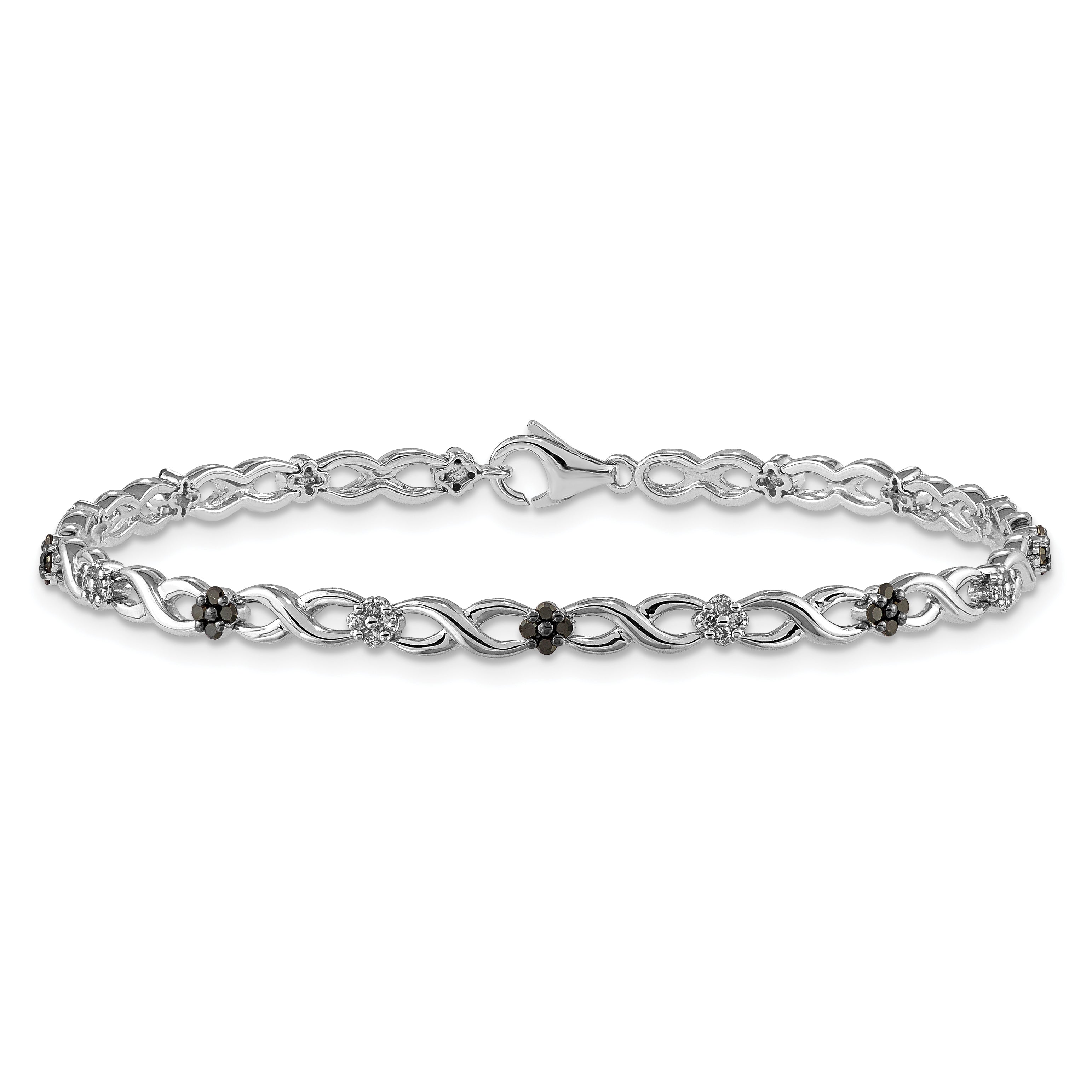 14k White Gold White and Black Diamond Flower Infinity Bracelet