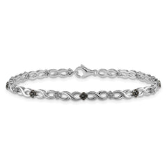 14k White Gold White and Black Diamond Flower Infinity Bracelet