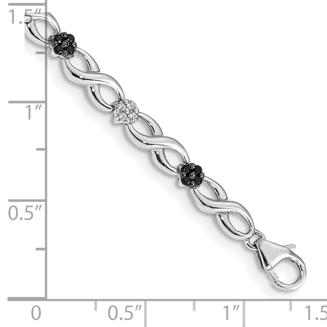 14k White Gold White and Black Diamond Flower Infinity Bracelet