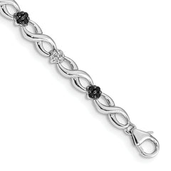 14k White Gold White and Black Diamond Flower Infinity Bracelet