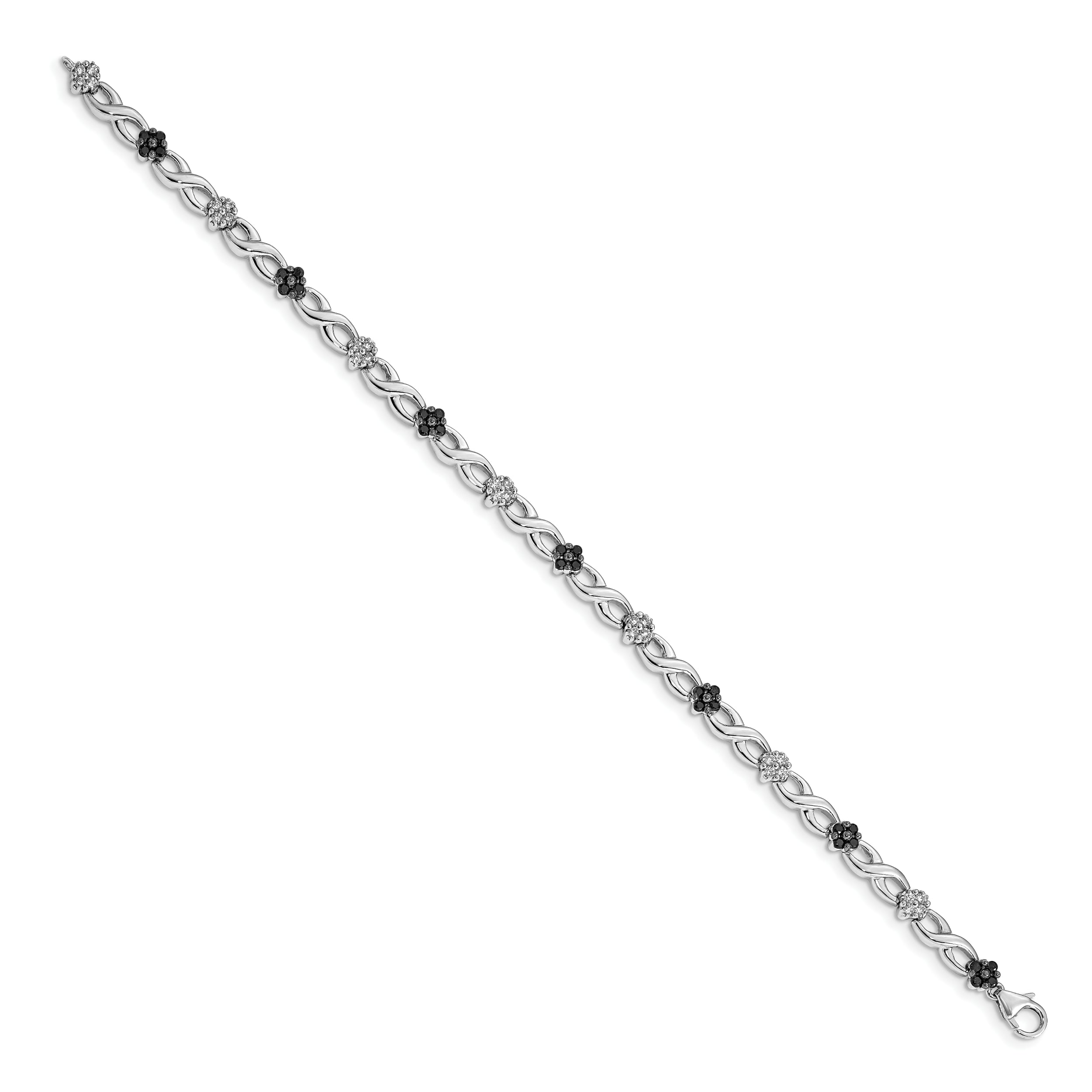 14k White Gold White and Black Diamond Flower Infinity Bracelet