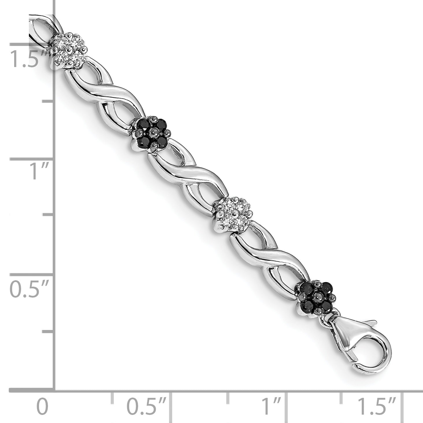 14k White Gold White and Black Diamond Flower Infinity Bracelet