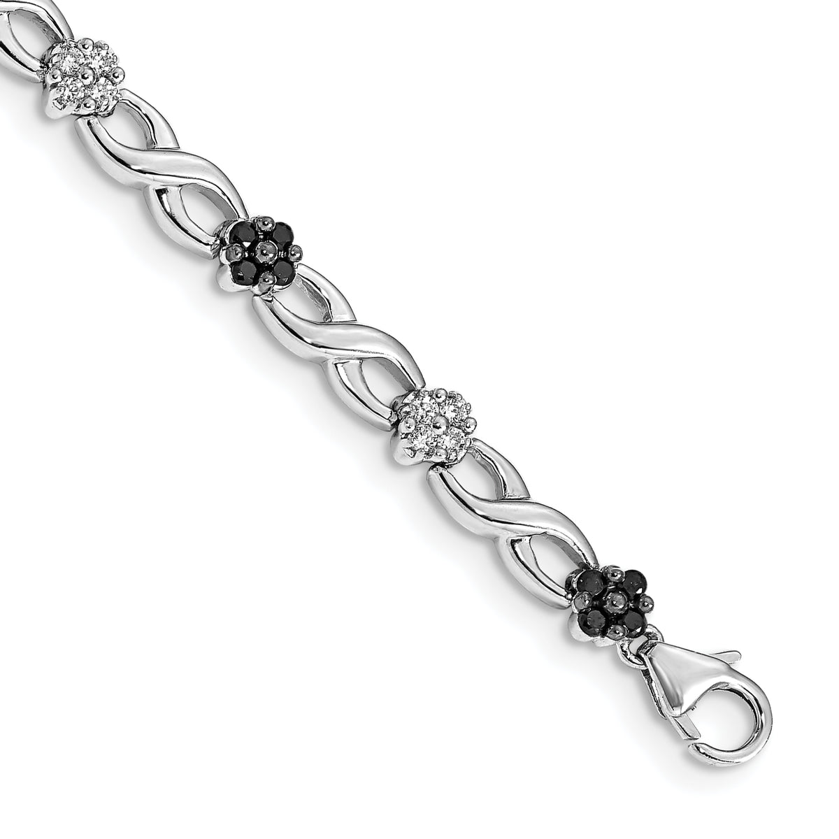 14k White Gold White and Black Diamond Flower Infinity Bracelet