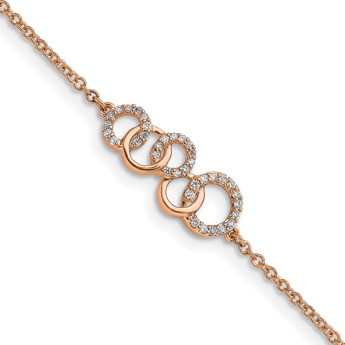 10k Rose Gold Diamond Circles w/Star Dangle 7in Bracelet