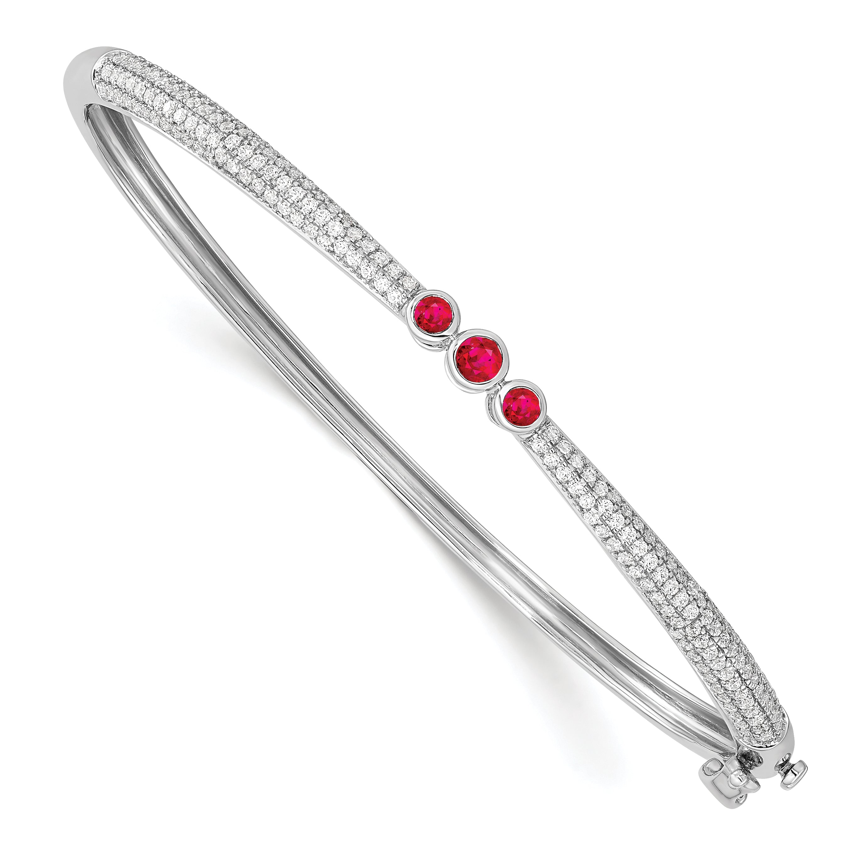 14K White Gold Lab Grown Diamond and Created Ruby Bangle