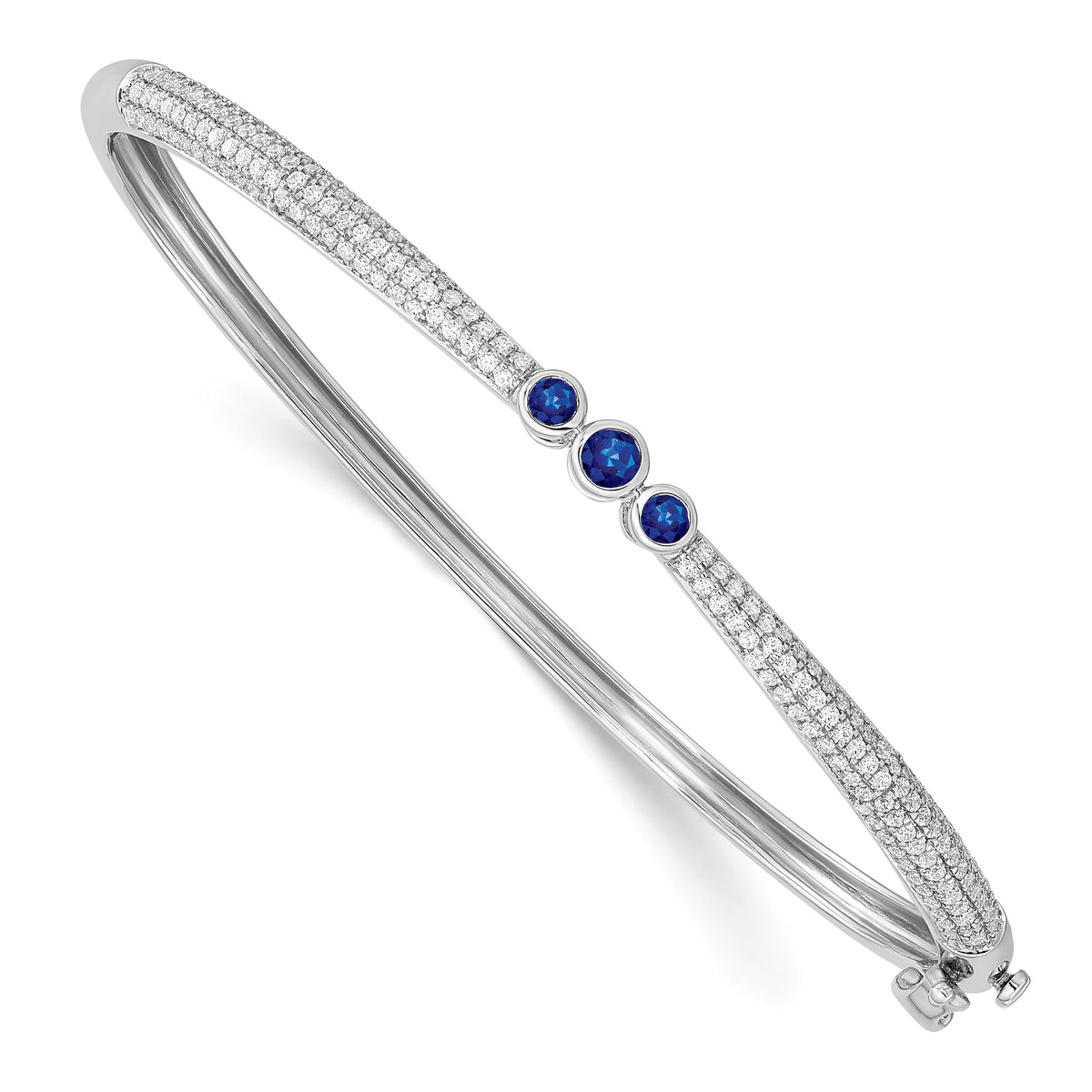 14K White Gold Lab Grown Diamond and Created Blue Sapphire Bangle