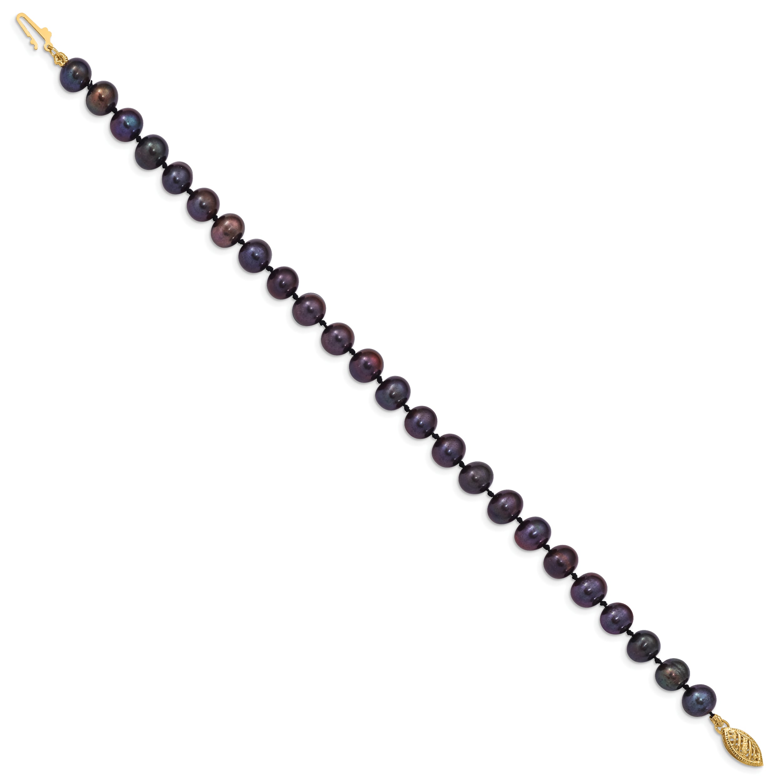 14k 6-7mm Black Near Round Freshwater Cultured Pearl Bracelet