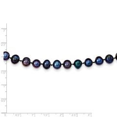 14k 7-8mm Black Near Round Freshwater Cultured Pearl Necklace