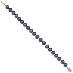 14k 8-9mm Black Near Round Freshwater Cultured Pearl Bracelet