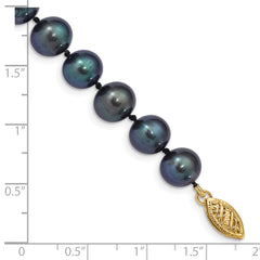 14k 8-9mm Black Near Round Freshwater Cultured Pearl Bracelet