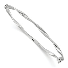 14K White Gold Polished Twisted Hinged Bangle