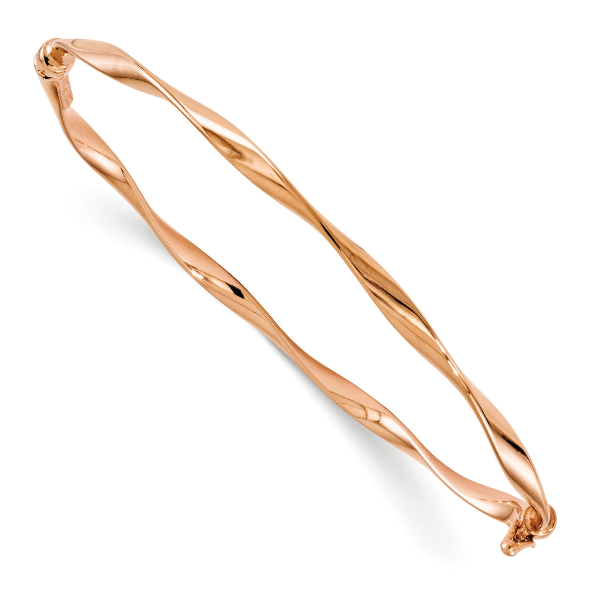 14K Rose Gold Polished Twisted Hinged Bangle