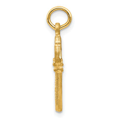 14K Gold Polished 3D Key Charm with Diamond-Cut Finish