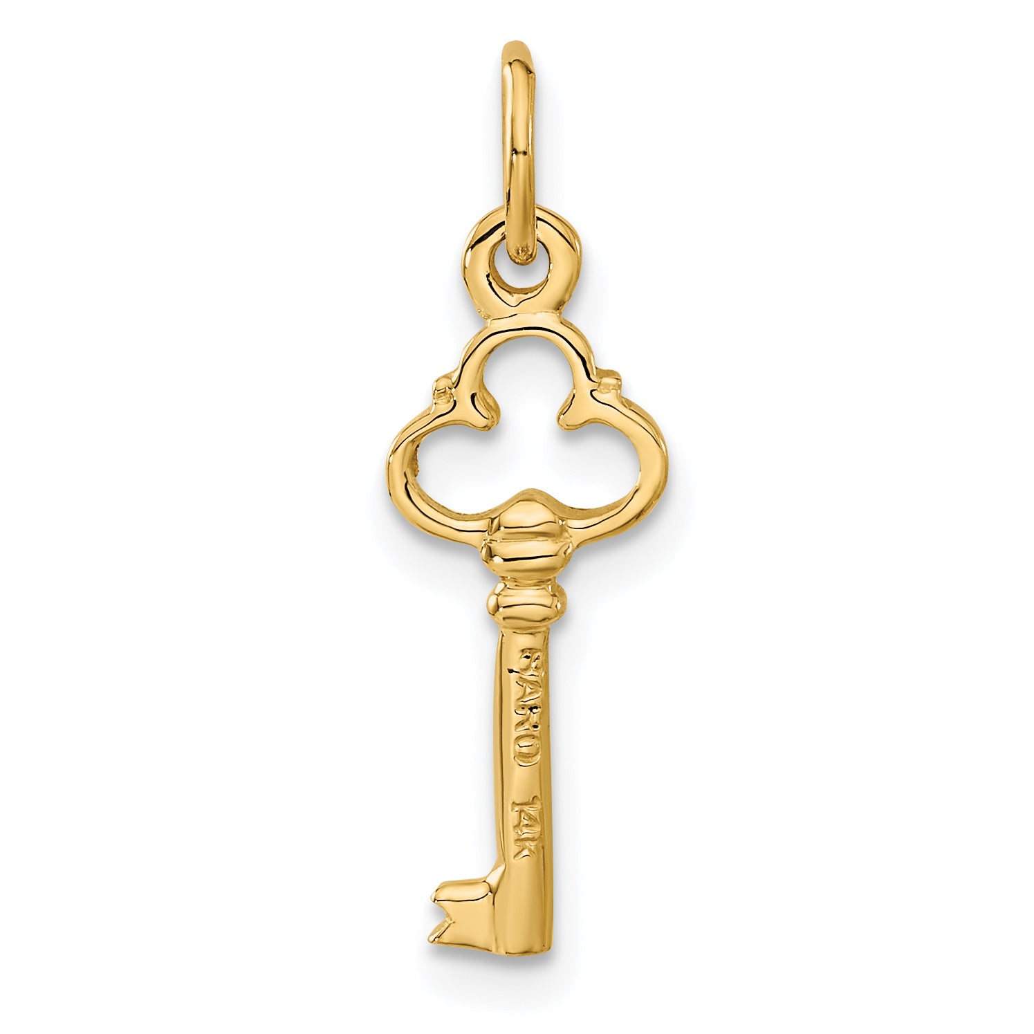 14K Gold Polished 3D Key Charm with Diamond-Cut Finish