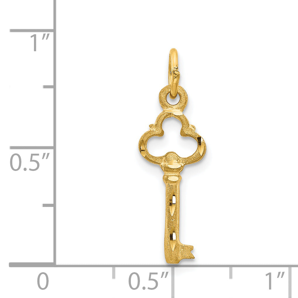 14K Gold Polished 3D Key Charm with Diamond-Cut Finish