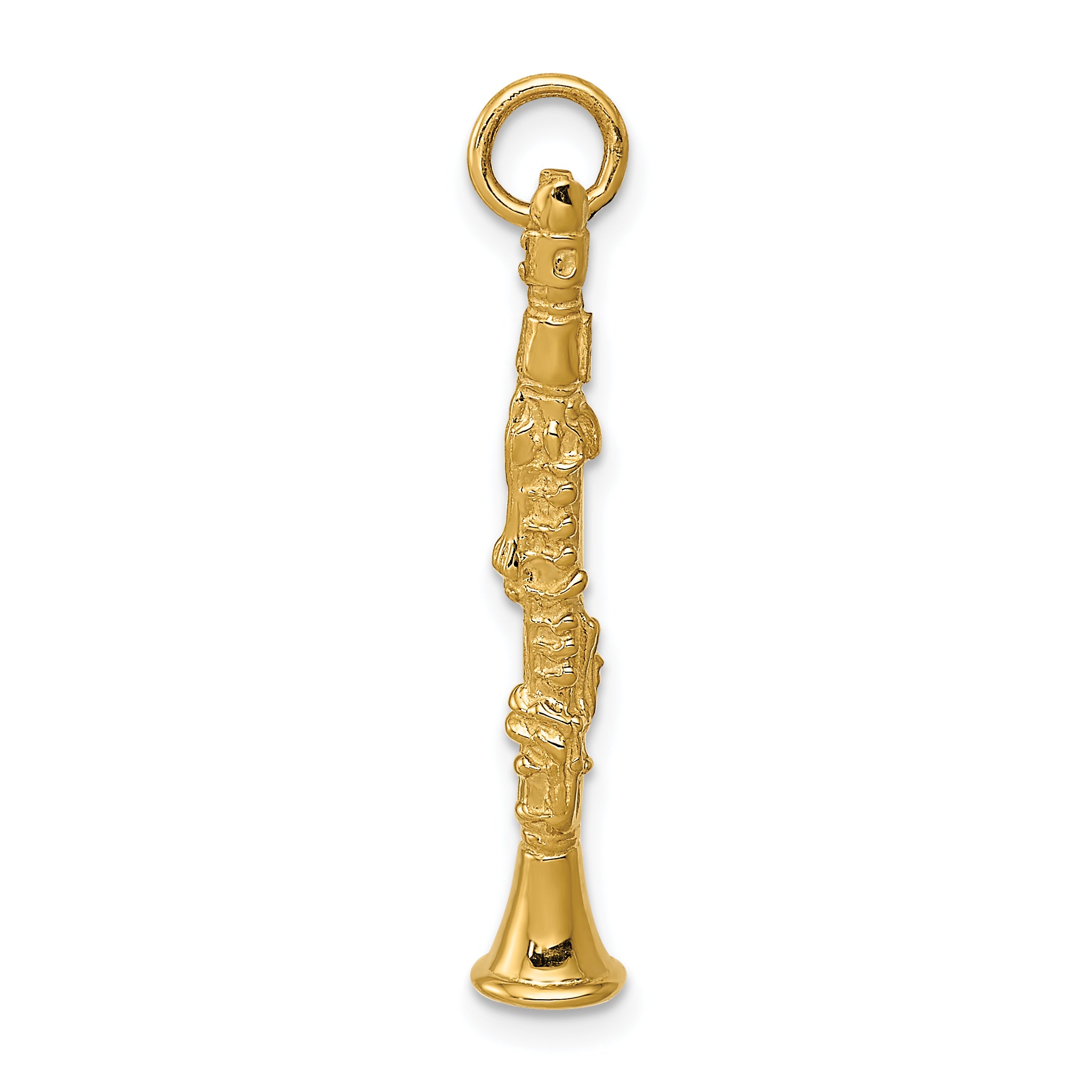 14K Gold 3D Clarinet Charm for Men with Polished Texture