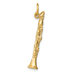 14K Gold 3D Clarinet Charm for Men with Polished Texture