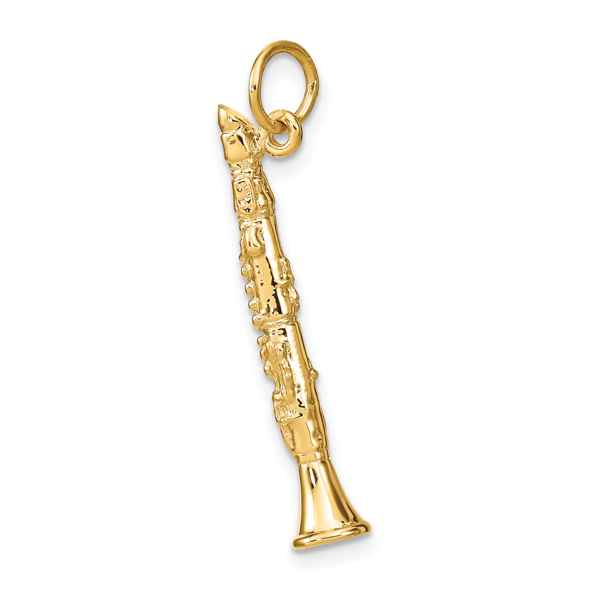 14K Gold 3D Clarinet Charm for Men with Polished Texture