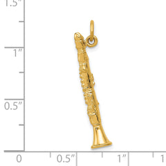 14K Gold 3D Clarinet Charm for Men with Polished Texture