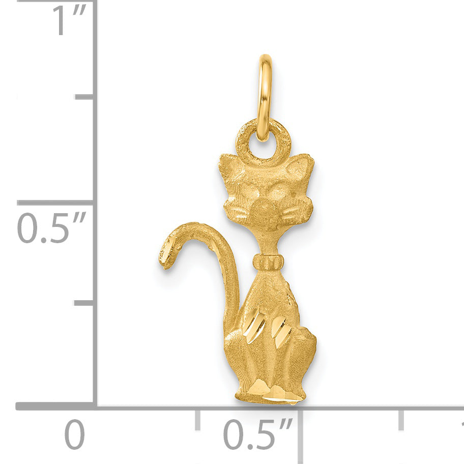 14K Brushed Gold Tom Cat Charm Pendant Elegant Themed Design