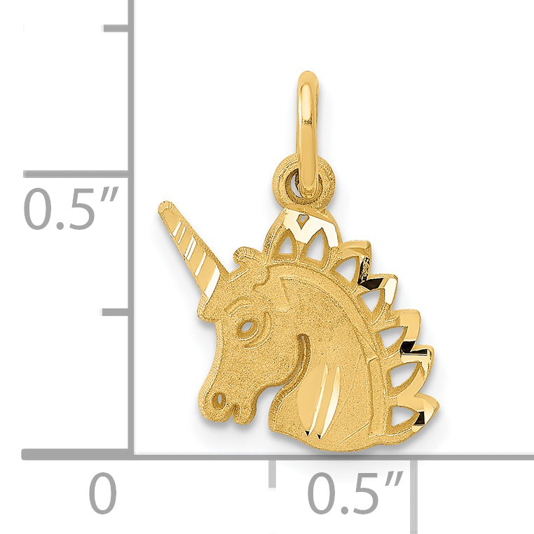 14K Gold Brushed Unicorn Charm with Diamond-Cut Finish