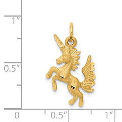 14K Gold 3D Dancing Unicorn Charm with Diamond-Cut Brushed Finish