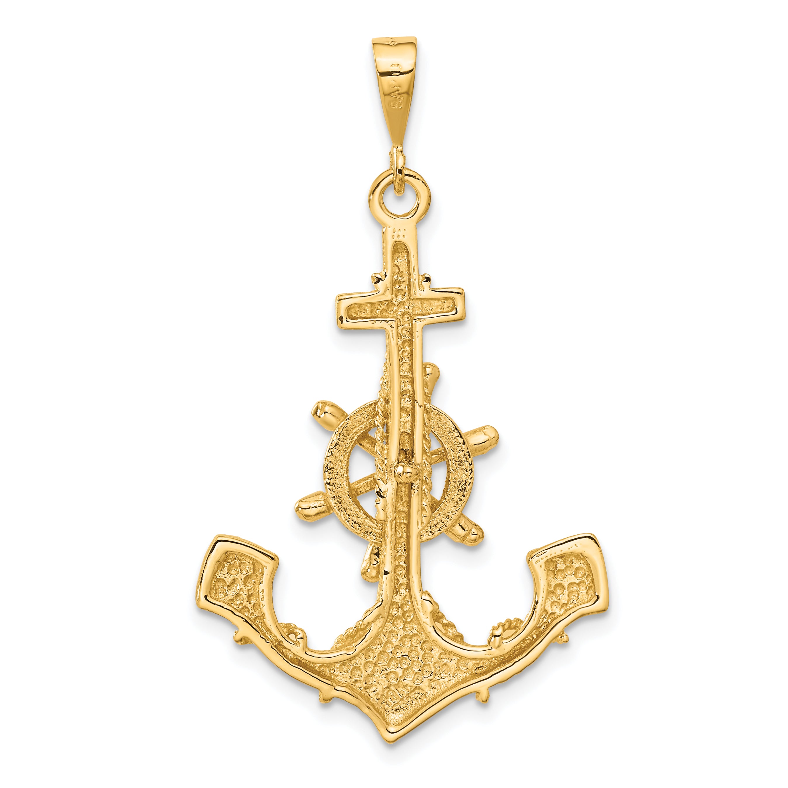 14k Large Anchor w/ Moveable Wheel Charm