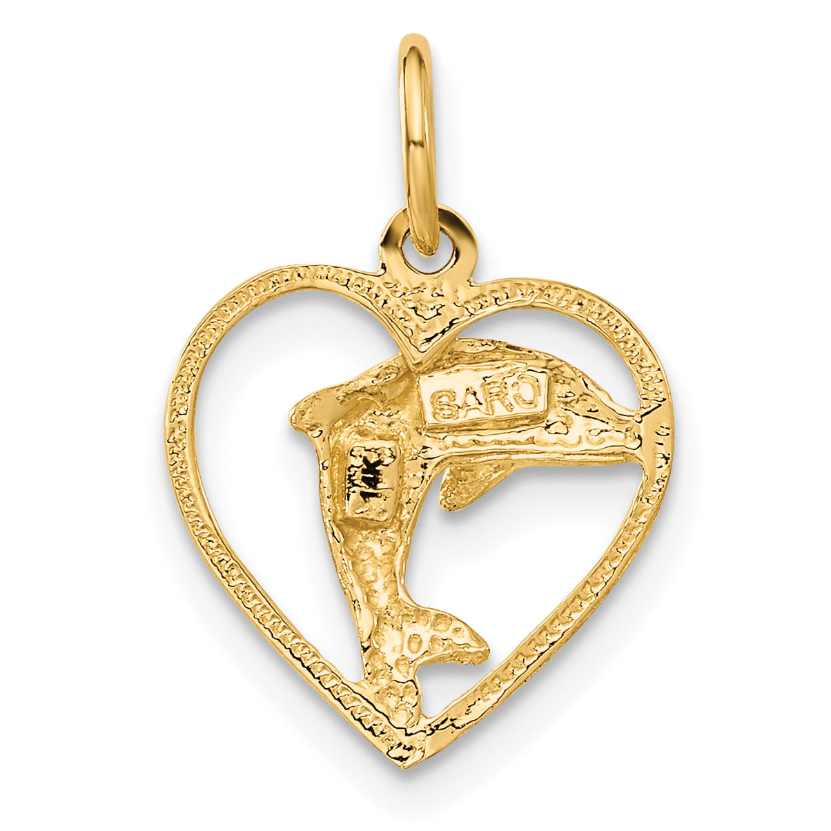 14K Gold Dolphin in Heart Pendant with Elegant Design