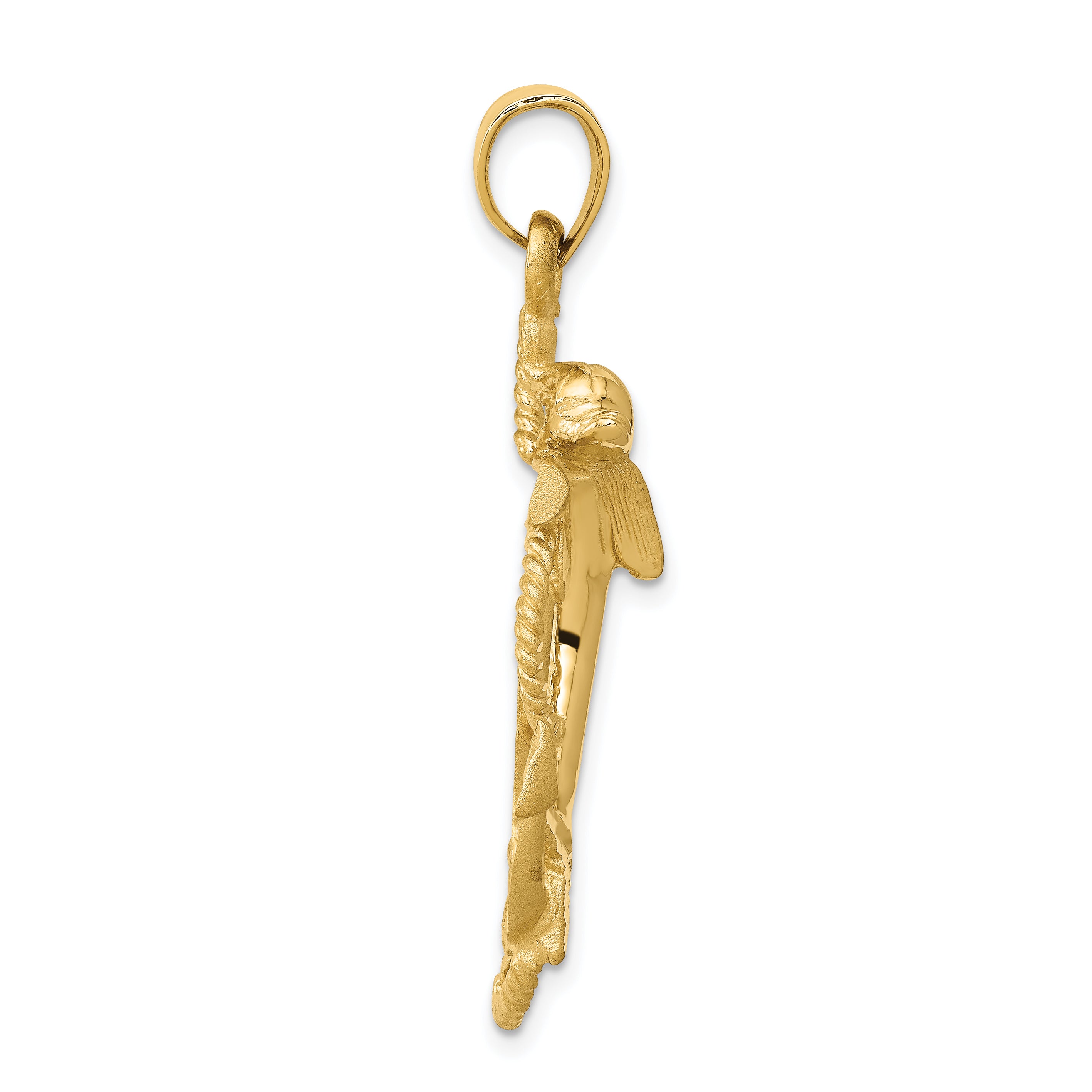 14K Gold Dolphin on Anchor Charm for Men Solid Cast Design