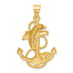 14K Gold Dolphin on Anchor Charm for Men Solid Cast Design