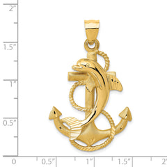 14K Gold Dolphin on Anchor Charm for Men Solid Cast Design