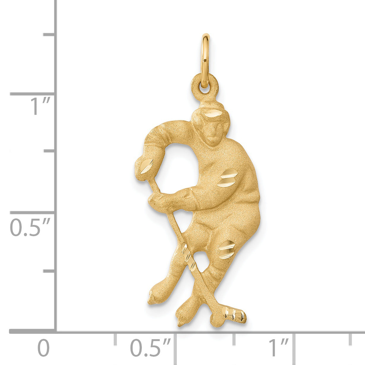 14K Gold Brushed Hockey Player Charm for Men with Diamond-Cut Finish