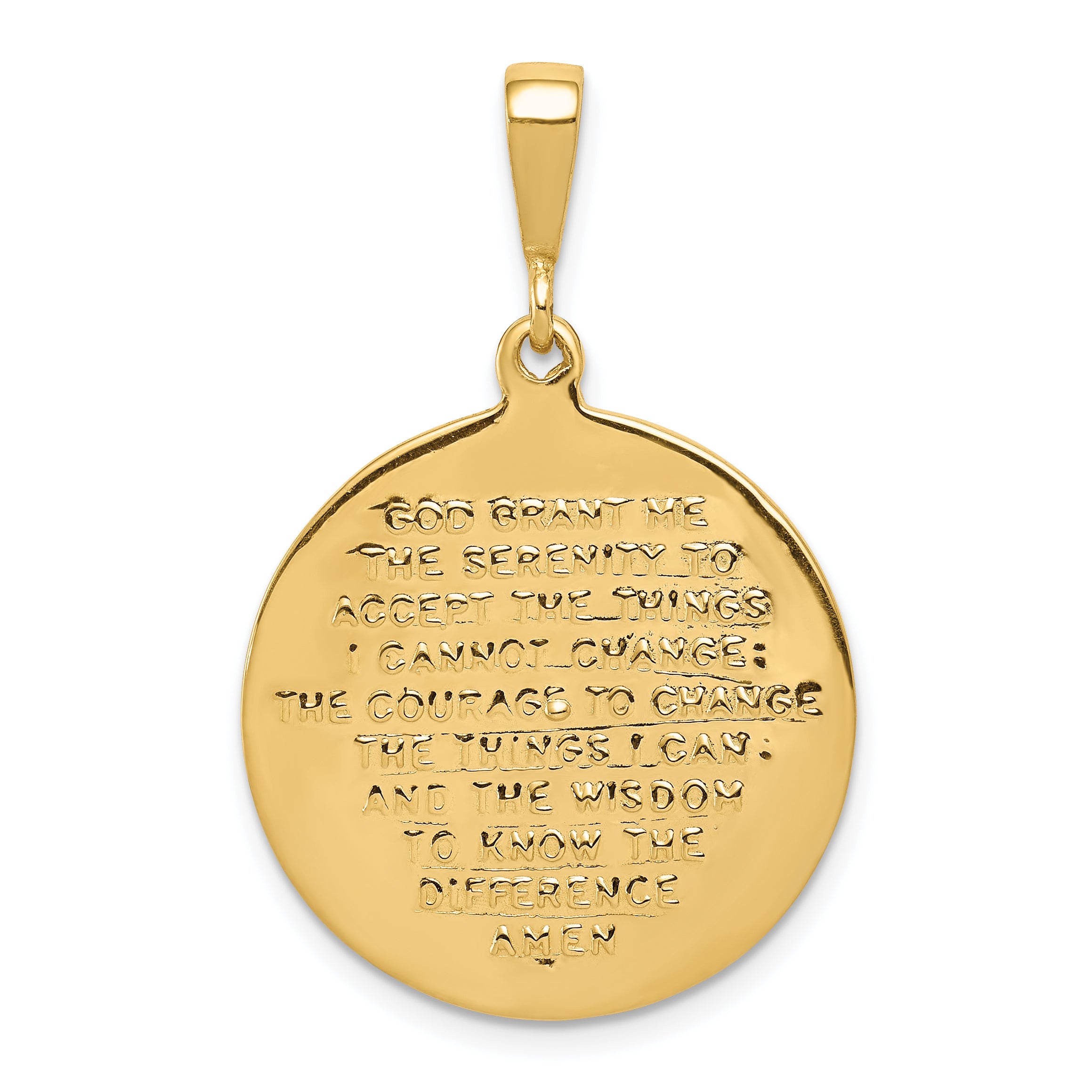 14K Gold Unisex Reversible Pendant with Praying Hands and Serenity Prayer