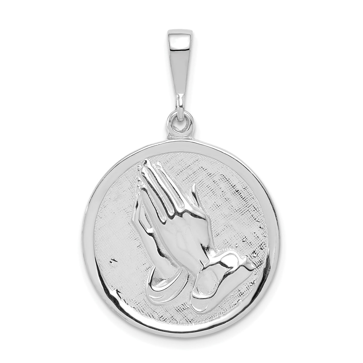 14k White Gold Praying Hands & Serenity Prayer Pendant