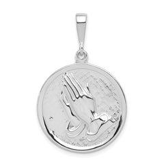 14k White Gold Praying Hands & Serenity Prayer Pendant