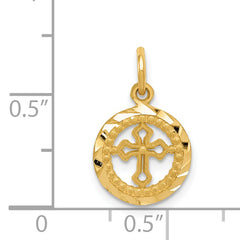 14K Gold Eternal Life Cross Charm with Textured Back Elegant Symbol of Faith