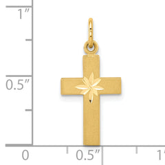 14K Gold Diamond-Cut Cross Pendant with Brushed Finish for Elegant Style