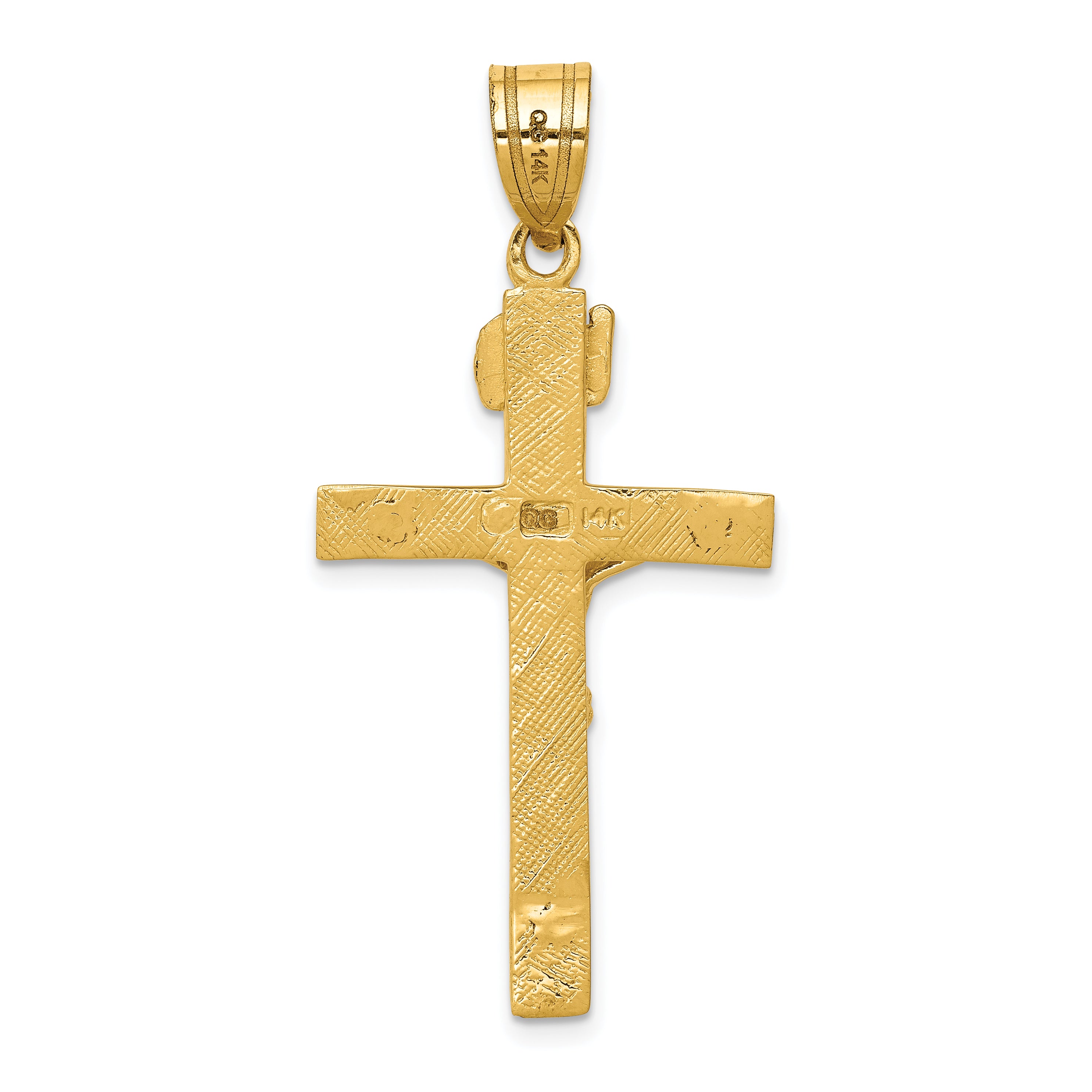 14K Gold INRI Crucifix Pendant with Textured Polished Finish Elegant Religious Symbol